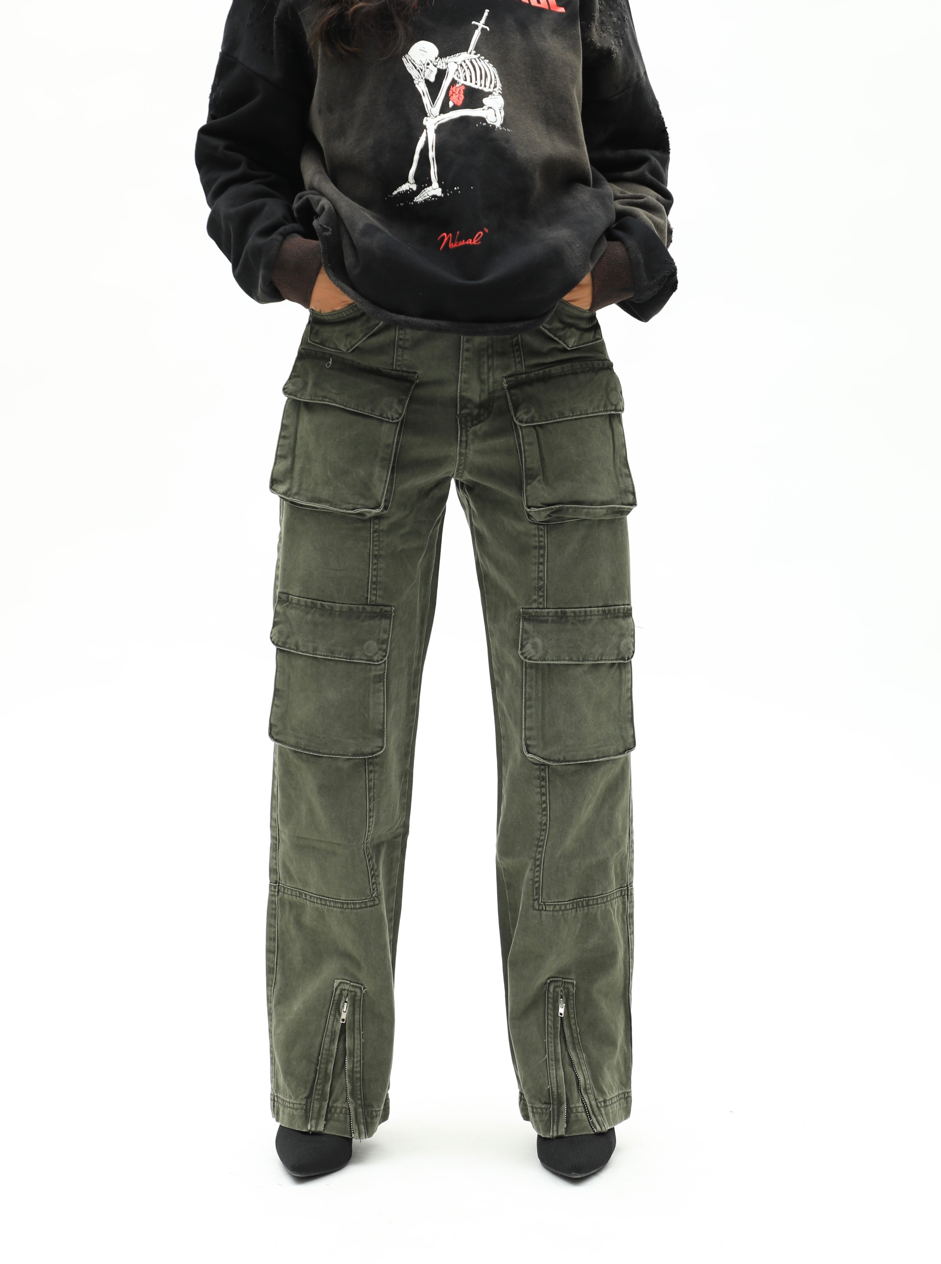 Unisex Green Multi Pocket Pants