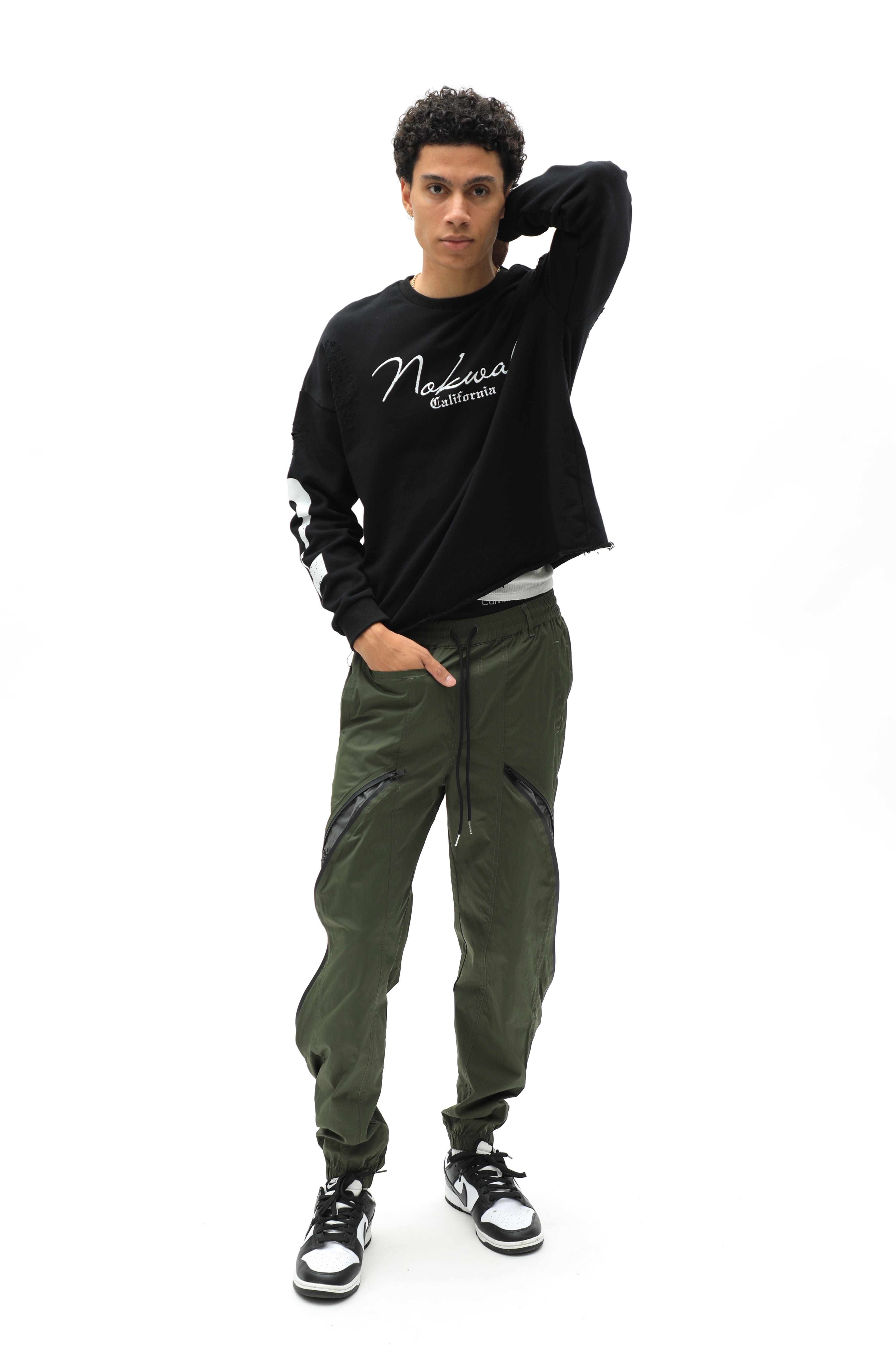 Olive Green Monogram Zipper Trackpants