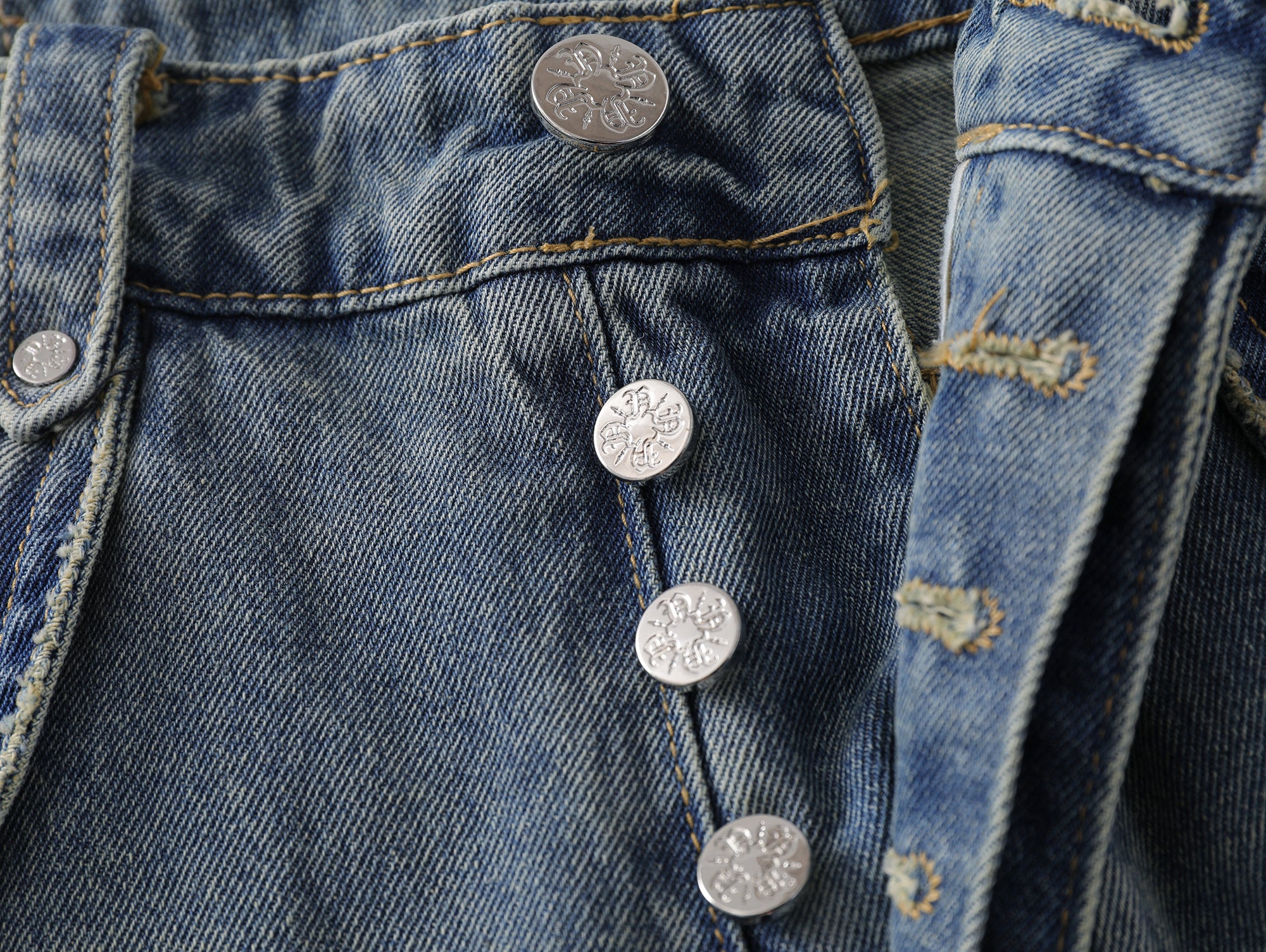 Double Paneled Baggy Faded Light Blue Flare Denim