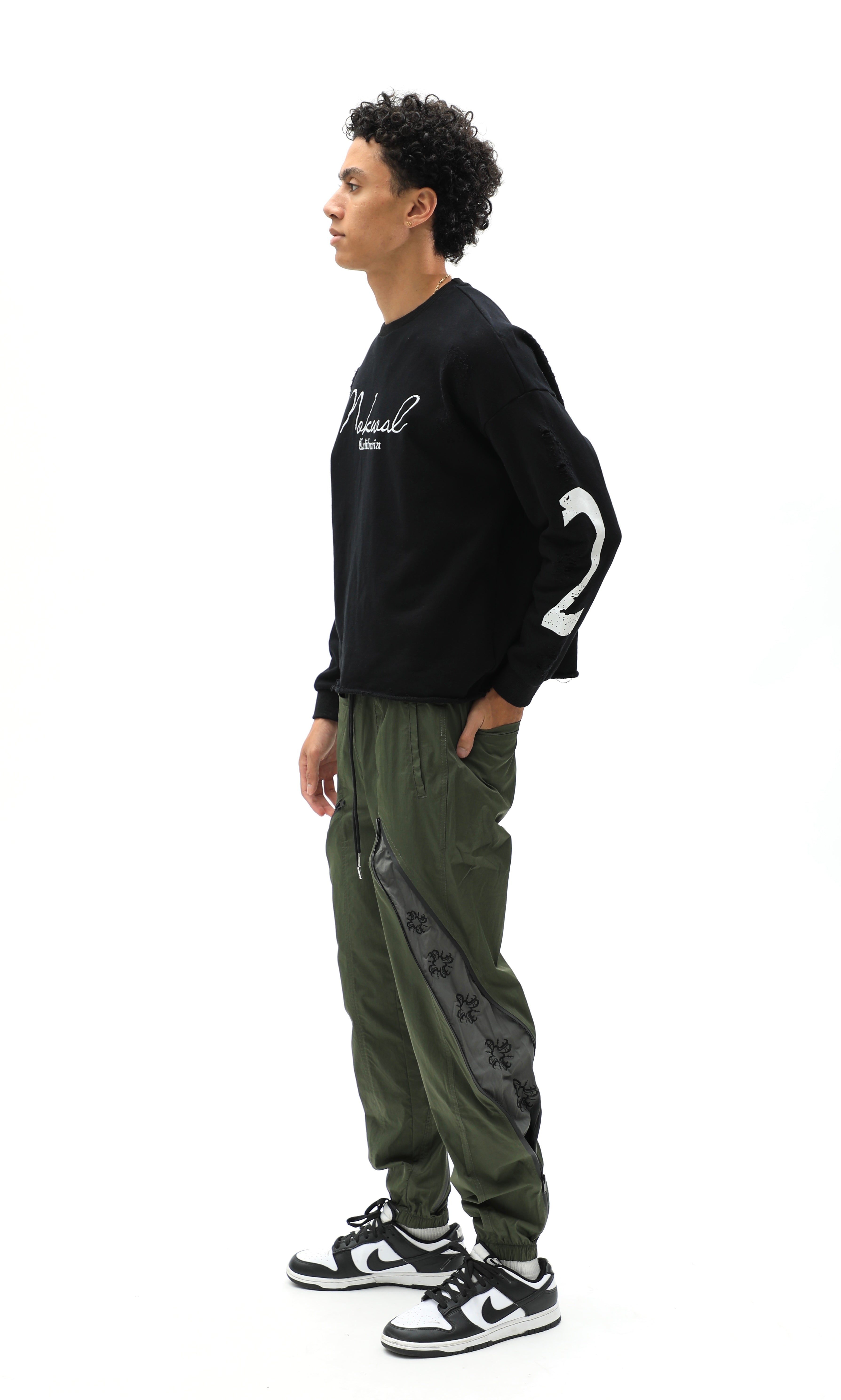 Olive Green Monogram Zipper Trackpants