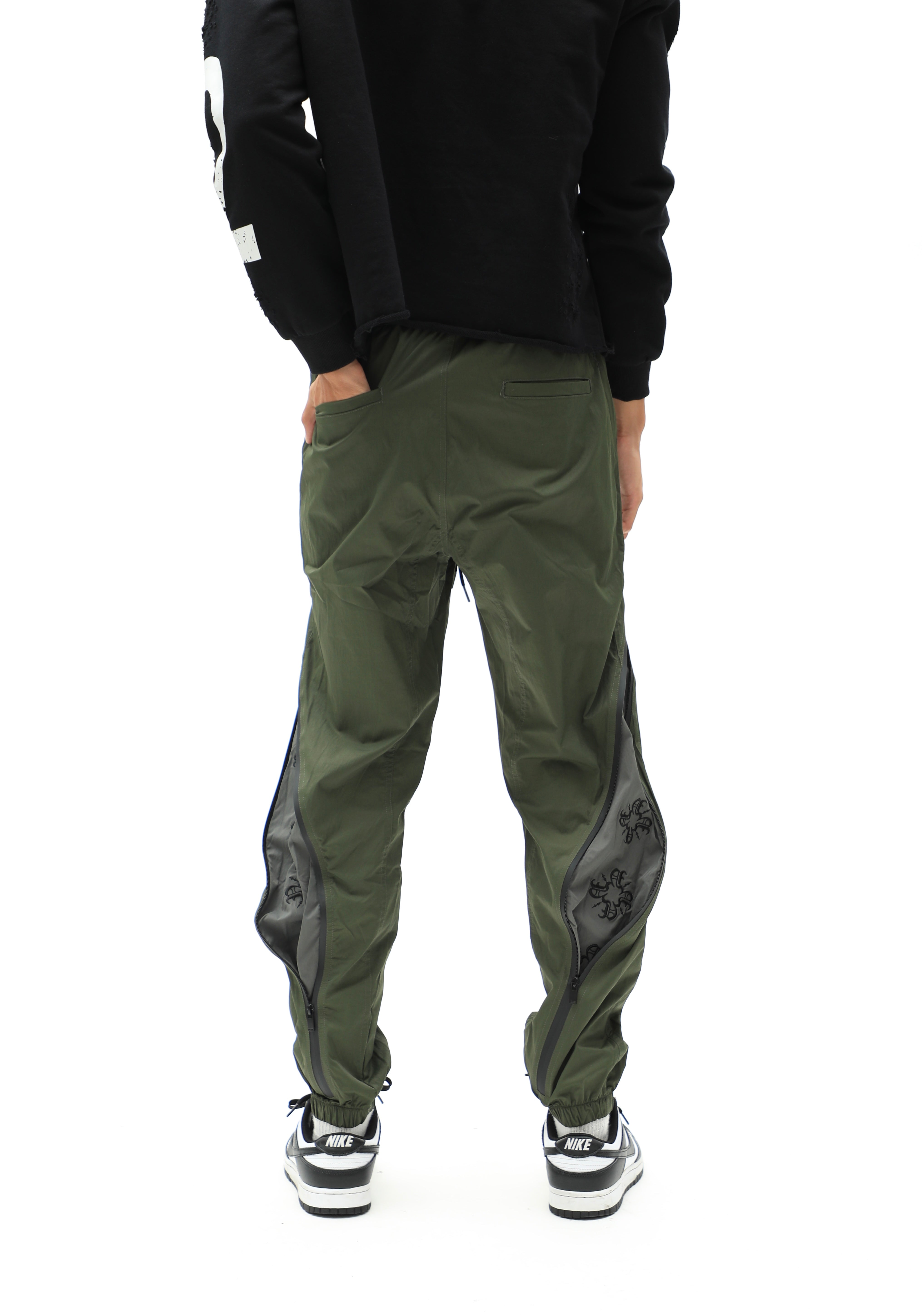 Olive Green Monogram Zipper Trackpants