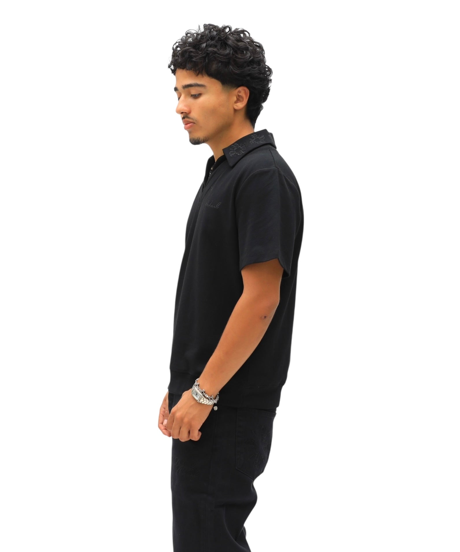 Monogram Embroidered Polo -Black