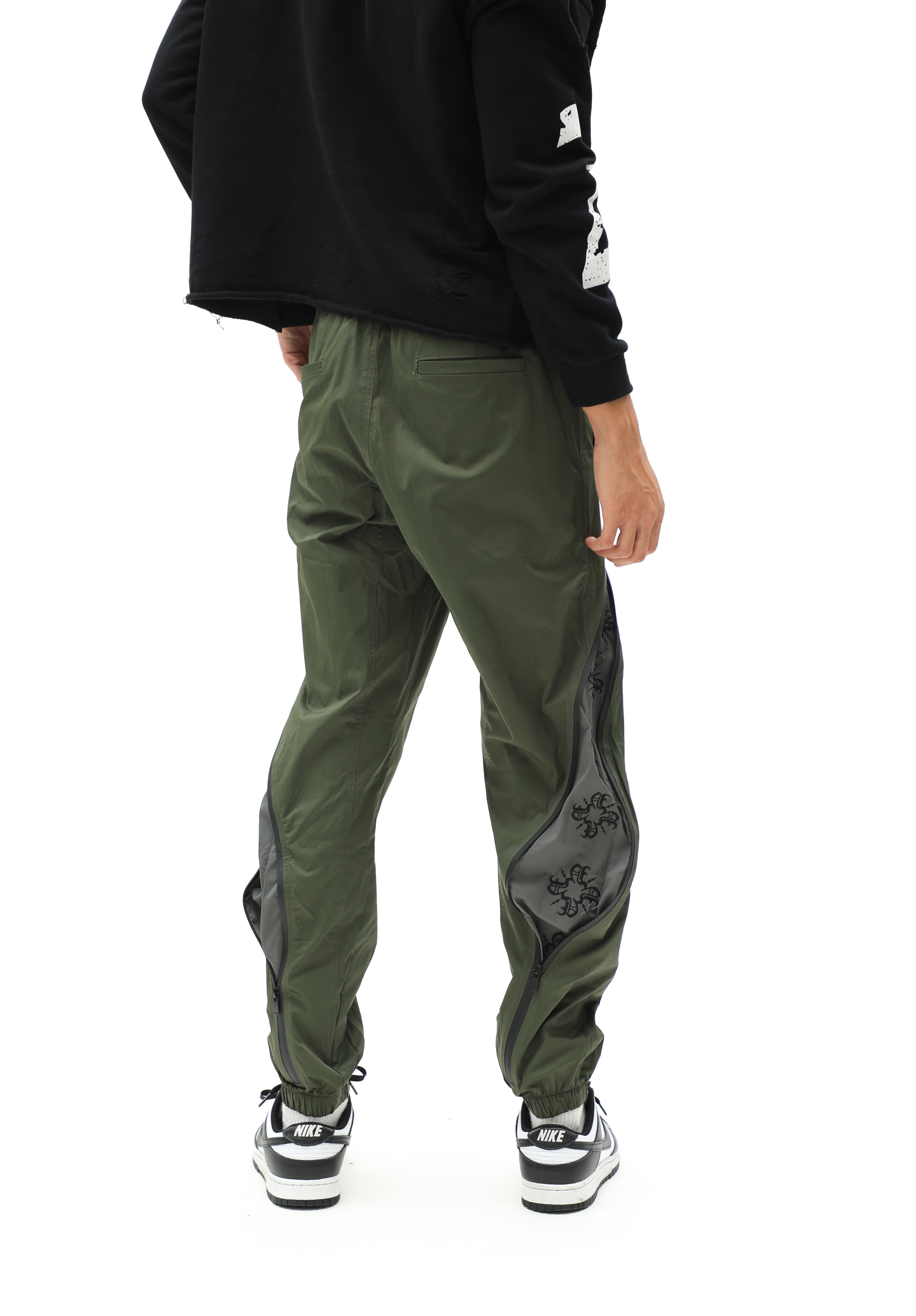 Olive Green Monogram Zipper Trackpants