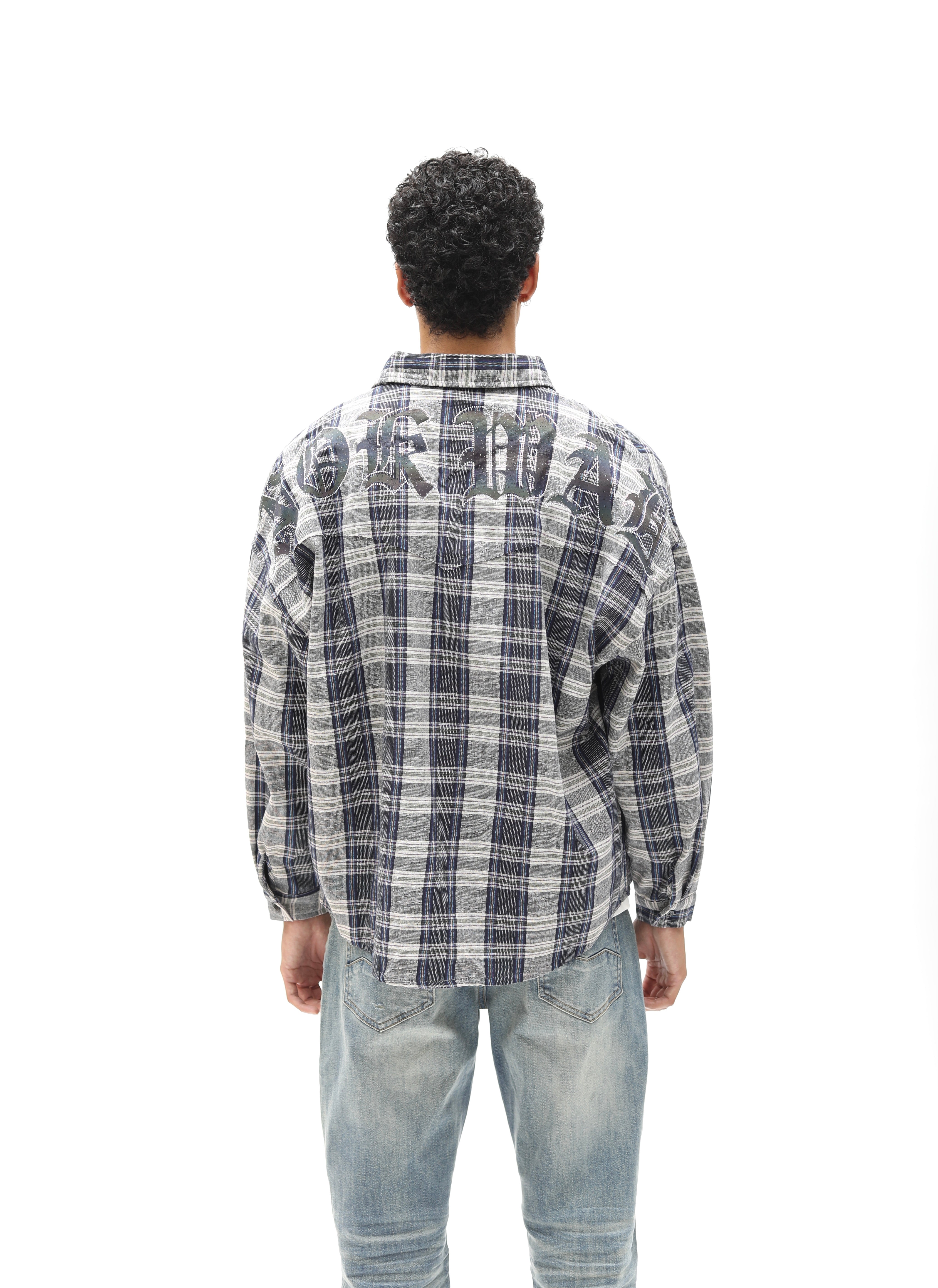 Oversized 3M Flame/Logo Blue Flannel Shirt