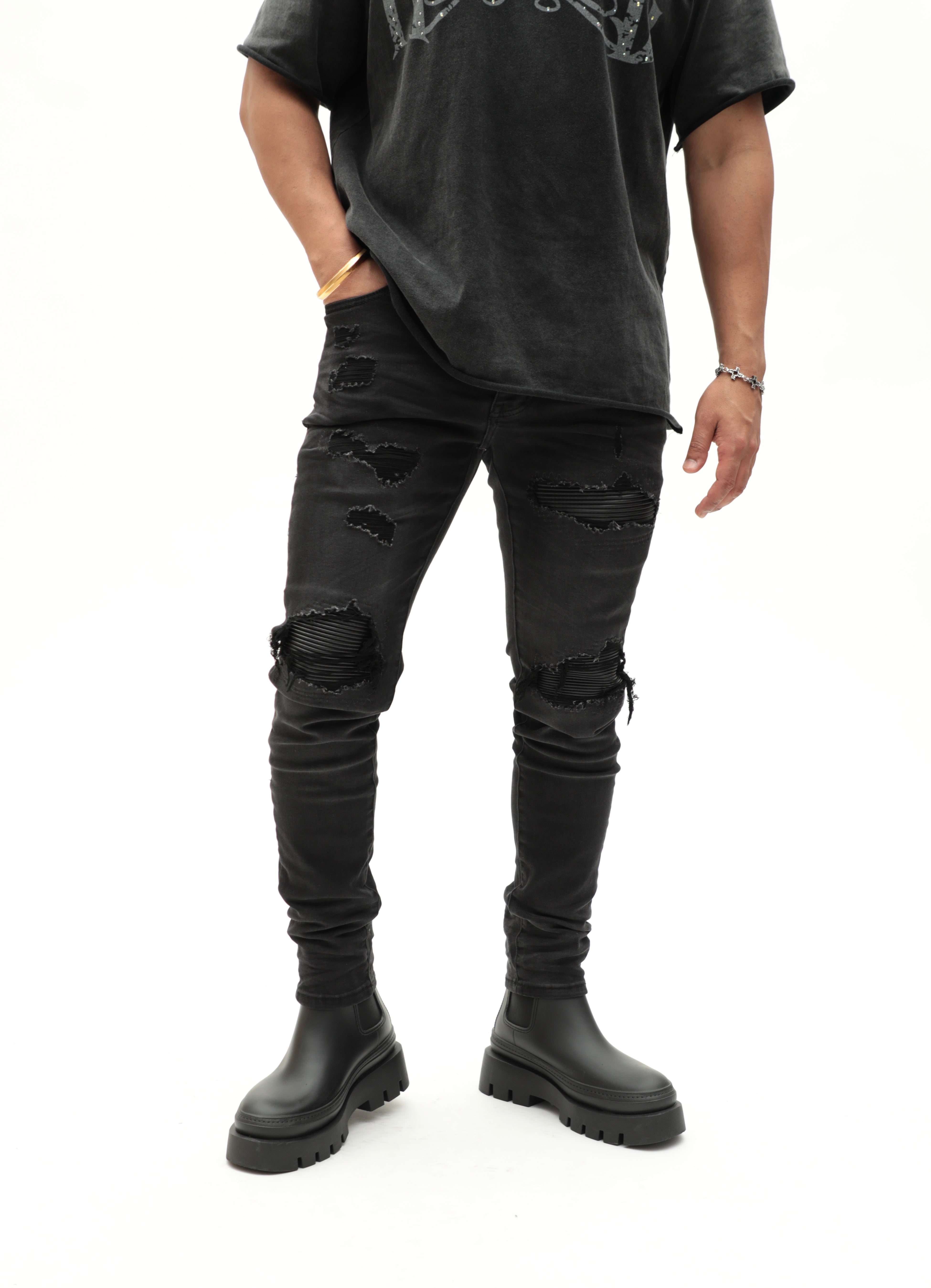 Distressed Faded Black Denim