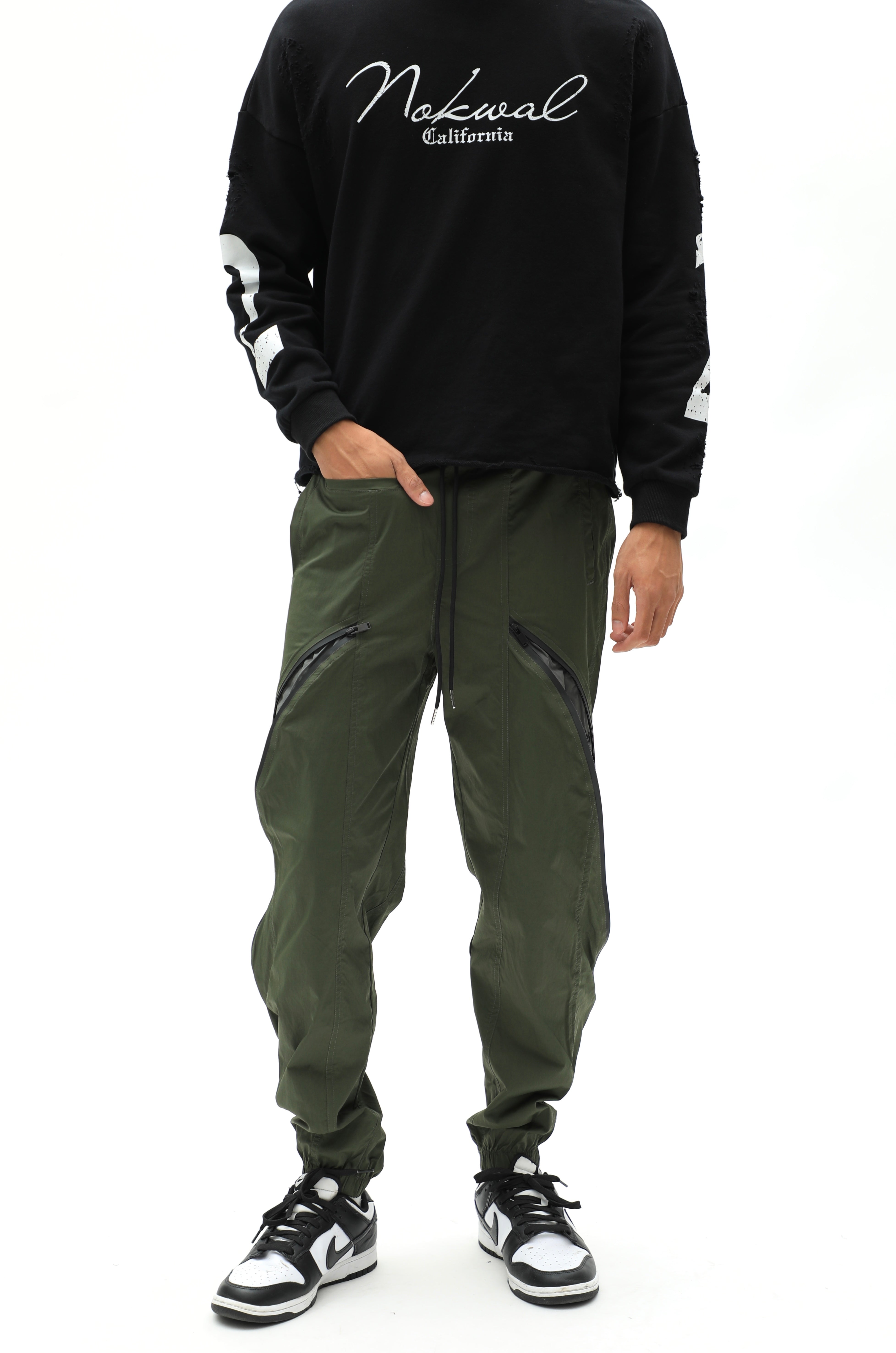 Olive Green Monogram Zipper Trackpants