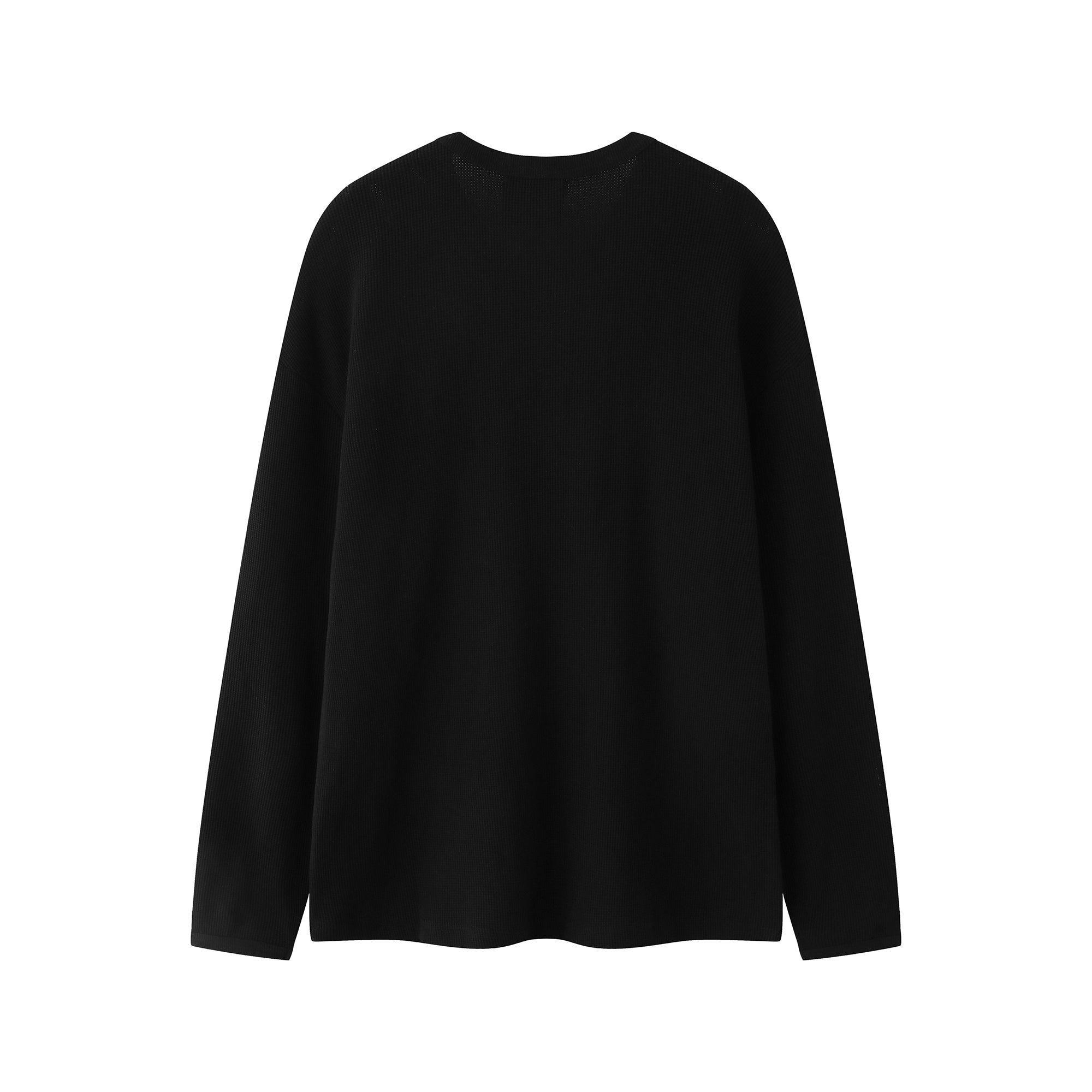 Waffle Three Button Henley Black