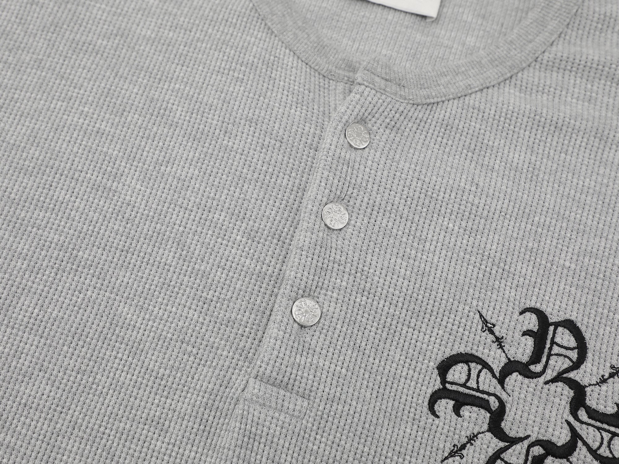 Waffle Three Button Henley Grey