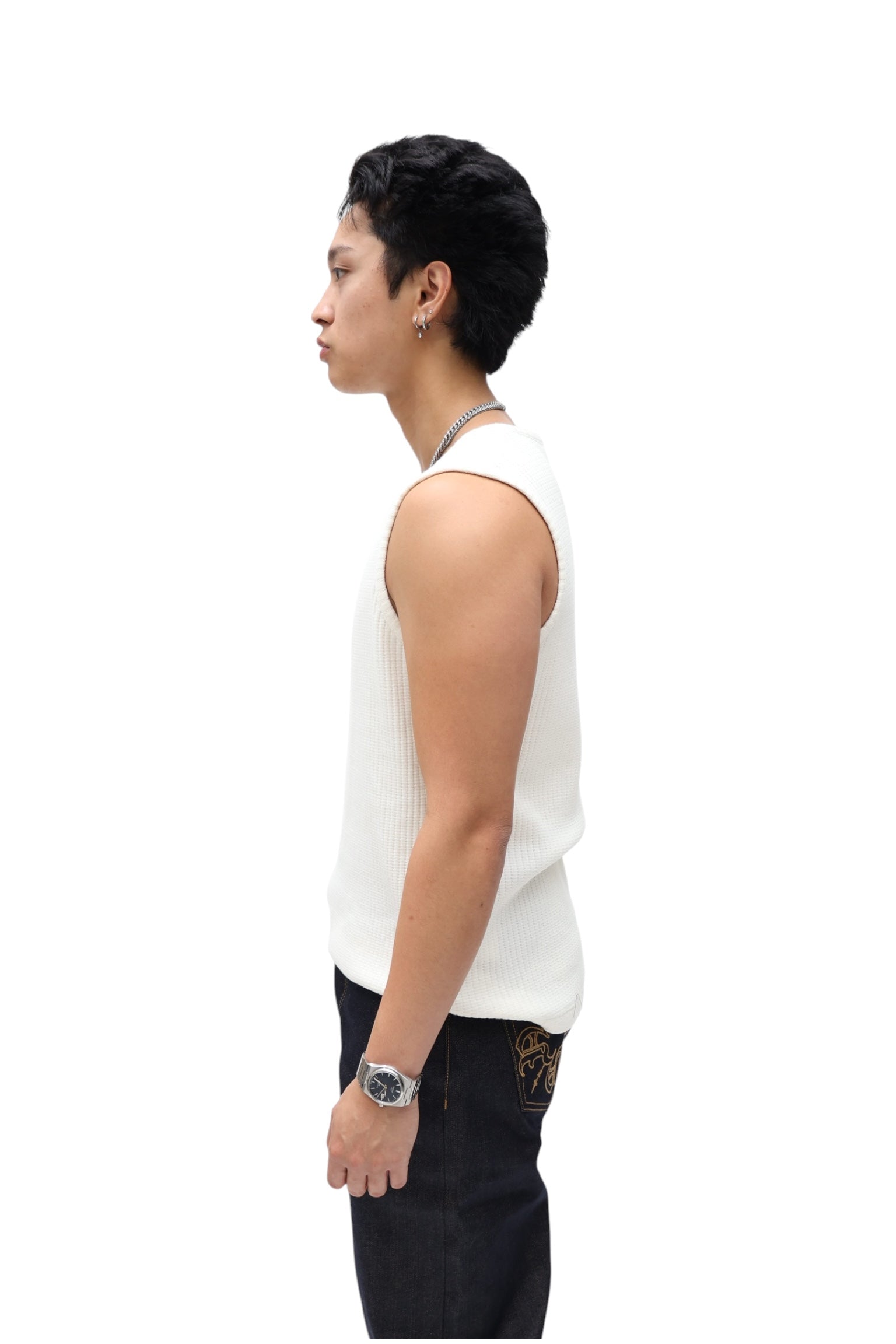 Waffle Knit Vest Tank - Ivory White
