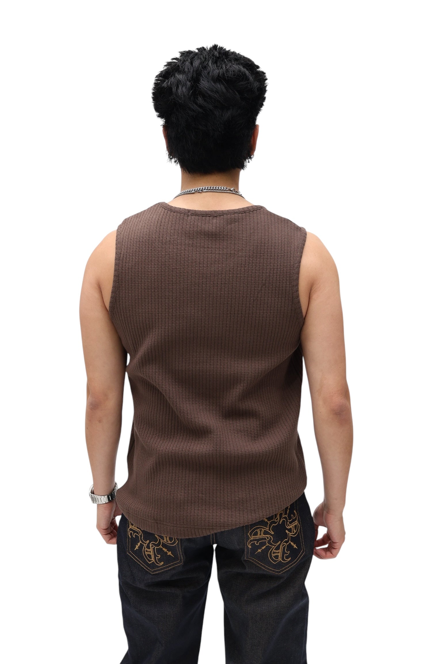 Waffle Knit Vest Tank-Espresso Brown