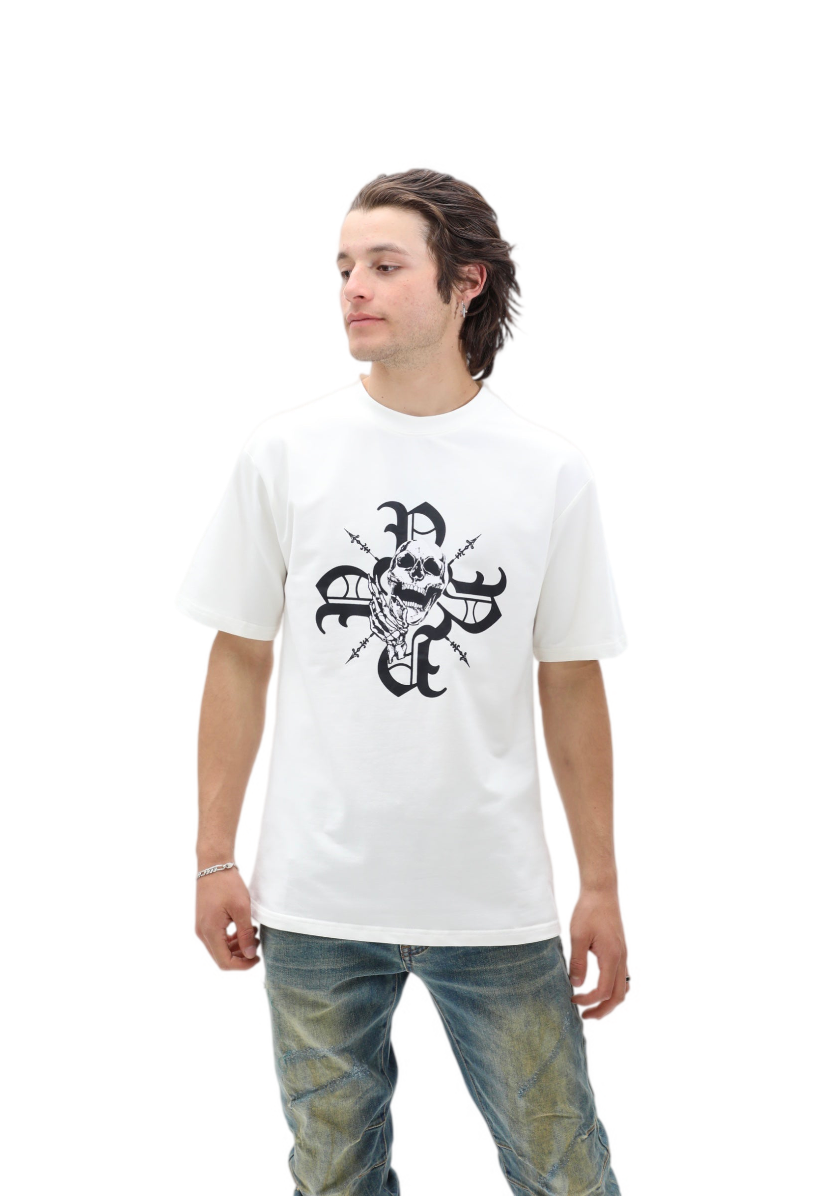 Monogram Skull Tee - White - Large Only