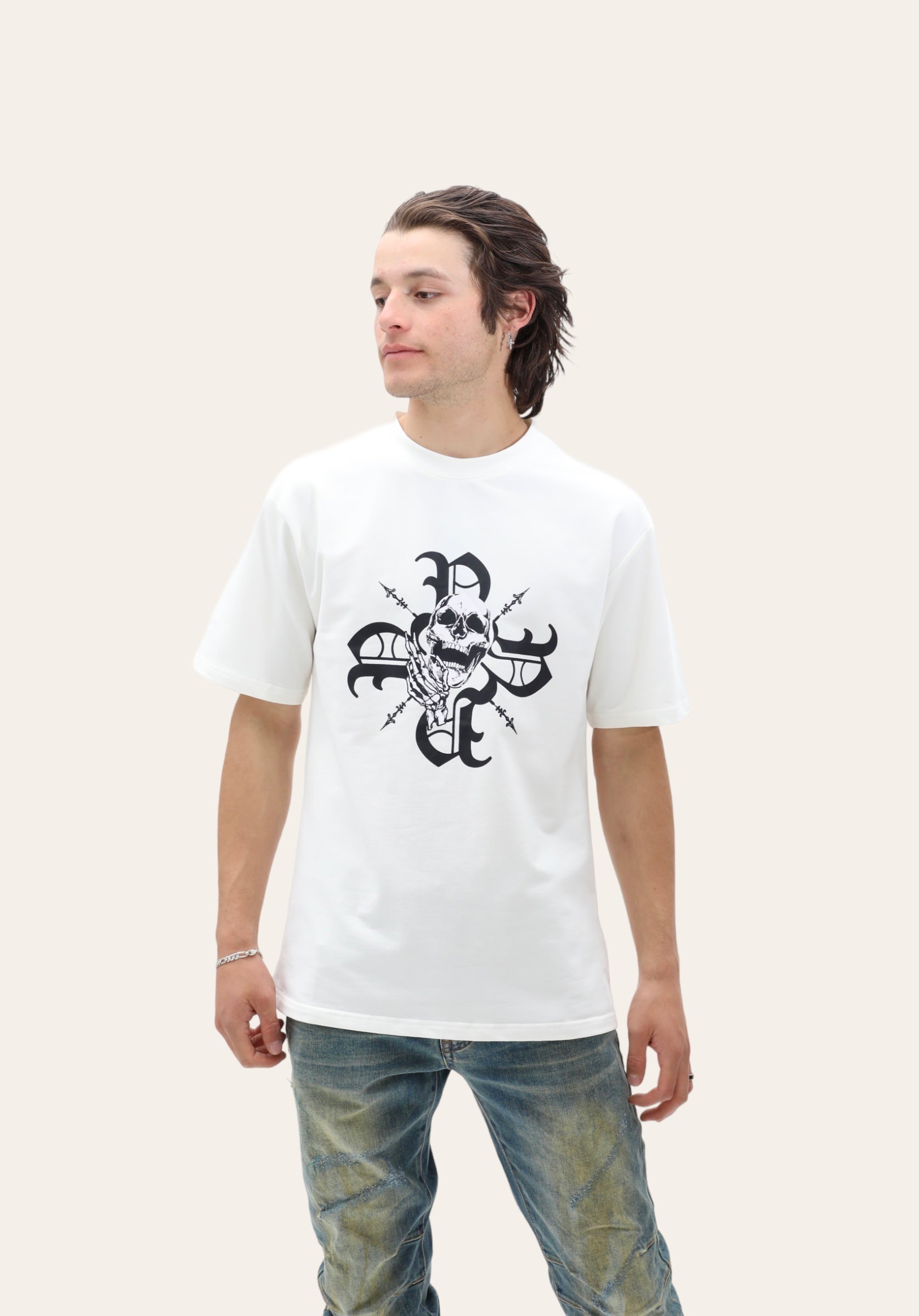 Monogram Skull Tee - White - Large Only