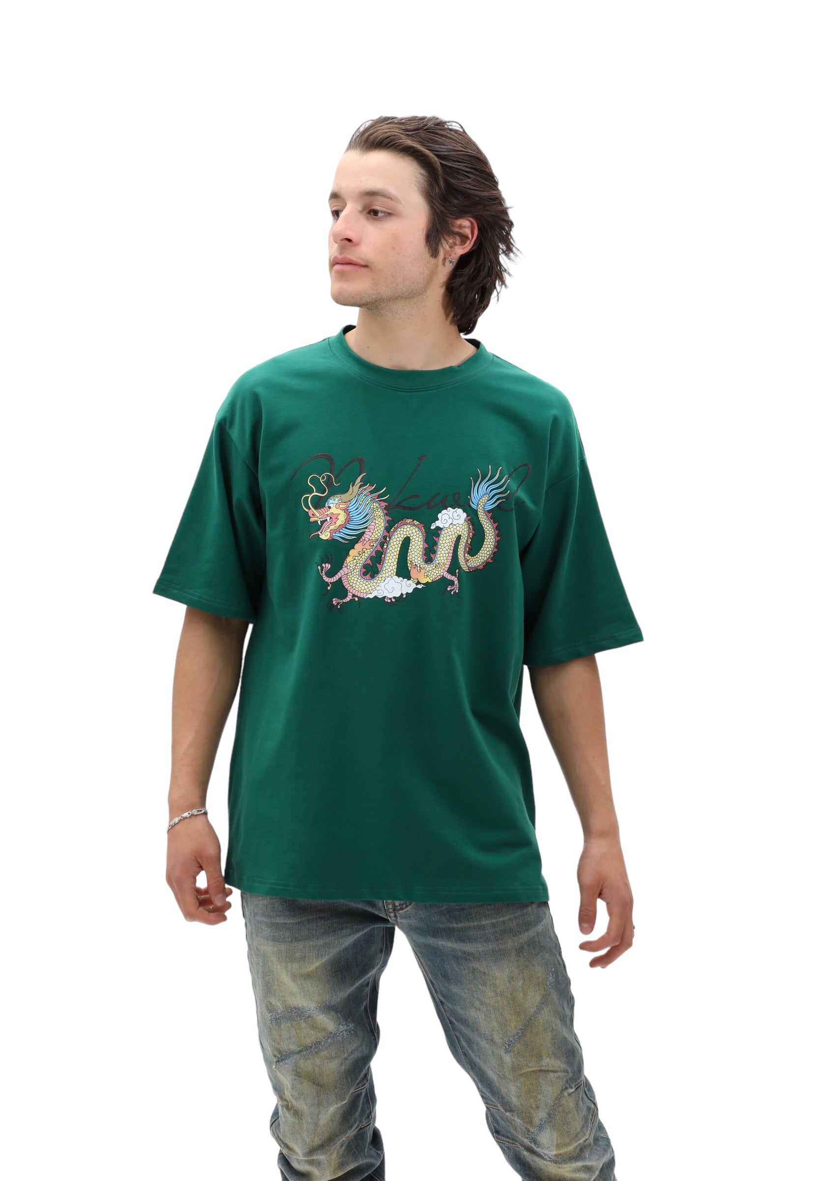 Nokwal Chinese Dragon Oversize Tee - Green